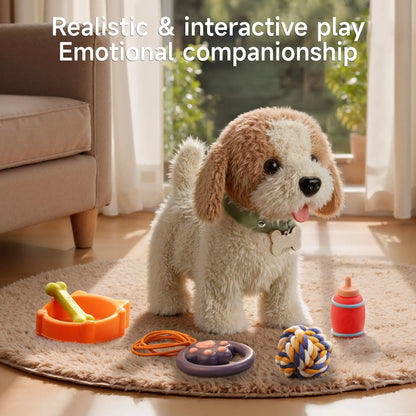 TUMAMA Realistic Interactive Puppy - Walking, Barking Dog Toy with Leash & 6 Songs! Touch & Voice Activated Smart Pet with DIY Feeding Set, Soft Huggable Plush for Imaginative Play & Emotional Development