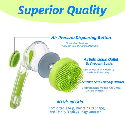 Dog Bath Brush, 2 in 1 Pet Grooming Bath Massage Brush with Soap and Shampoo Dispenser Soft Silicone Bristle Dog Scrubber for Long Short Haired Dogs Cats Shower(Yellow)