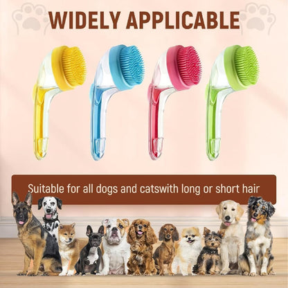 Dog Bath Brush, 2 in 1 Pet Grooming Bath Massage Brush with Soap and Shampoo Dispenser Soft Silicone Bristle Dog Scrubber for Long Short Haired Dogs Cats Shower(Yellow)