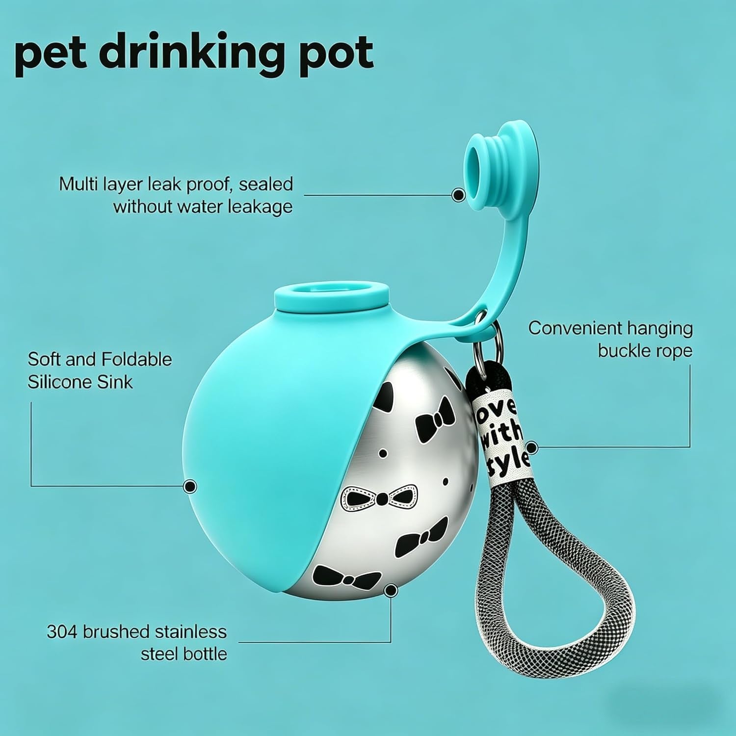 Portable 2-in-1 Dog Water Bottle with Stainless Steel Dispenser and Silicone Bowl, 10oz Leak-Proof Design for Travel, Hiking, and Walking (Blue A)