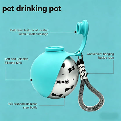 Portable 2-in-1 Dog Water Bottle with Stainless Steel Dispenser and Silicone Bowl, 10oz Leak-Proof Design for Travel, Hiking, and Walking (Blue A)