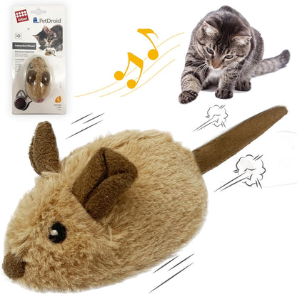 Interactive Cat Toy Mouse, Moving Automatic Cat Toys Mice Electronic with Furry Tail, Automatic Squeaky Cat Toys for Kitten Indoor/Outdoor Exercise (Brown-Ear) | Electronic Cat Mice Toy with Furry Tail, Brown Motion-Activated Cat Chase Toy, Great for Indoor& Outdoor Exercise Play