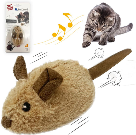 Interactive Cat Toy Mouse, Moving Automatic Cat Toys Mice Electronic with Furry Tail, Automatic Squeaky Cat Toys for Kitten Indoor/Outdoor Exercise (Brown-Ear) | Electronic Cat Mice Toy with Furry Tail, Brown Motion-Activated Cat Chase Toy, Great for Indoor& Outdoor Exercise Play