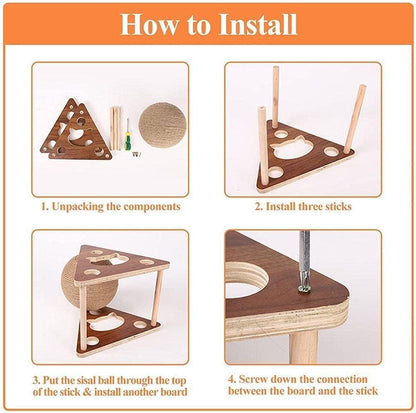 Cat Scratcher Toy,Natural Sisal Rope Cat Scratching Ball Scratcher Toy with Ball for Cats& Kittens&Dogs&Puppy, Interactive Solid Wood Scratcher Pet Toy (Small)