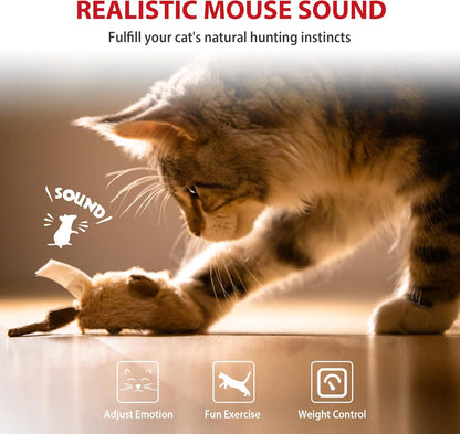 Interactive Cat Toy Mouse, Moving Automatic Cat Toys Mice Electronic with Furry Tail, Automatic Squeaky Cat Toys for Kitten Indoor/Outdoor Exercise (Brown-Ear) | Electronic Cat Mice Toy with Furry Tail, Brown Motion-Activated Cat Chase Toy, Great for Indoor& Outdoor Exercise Play