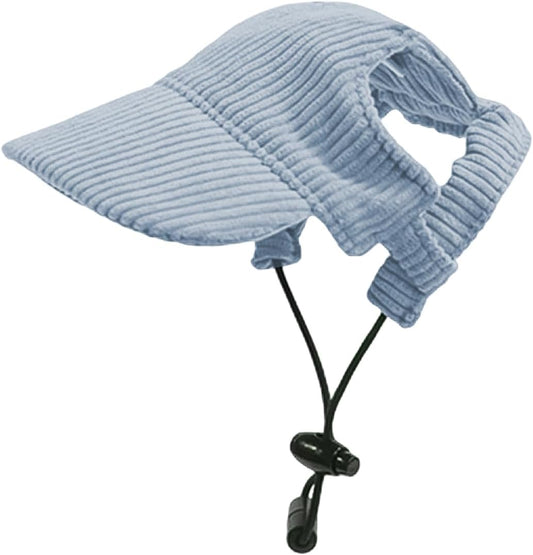 Dog Baseball Cap, Dog Cat Summer Beach Visor Hat with Ear Holes, Adjustable Puppy Sunbonnet Headdress (Blue, X-Large)