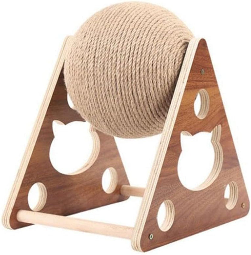 Cat Scratcher Toy,Natural Sisal Rope Cat Scratching Ball Scratcher Toy with Ball for Cats& Kittens&Dogs&Puppy, Interactive Solid Wood Scratcher Pet Toy (Small)