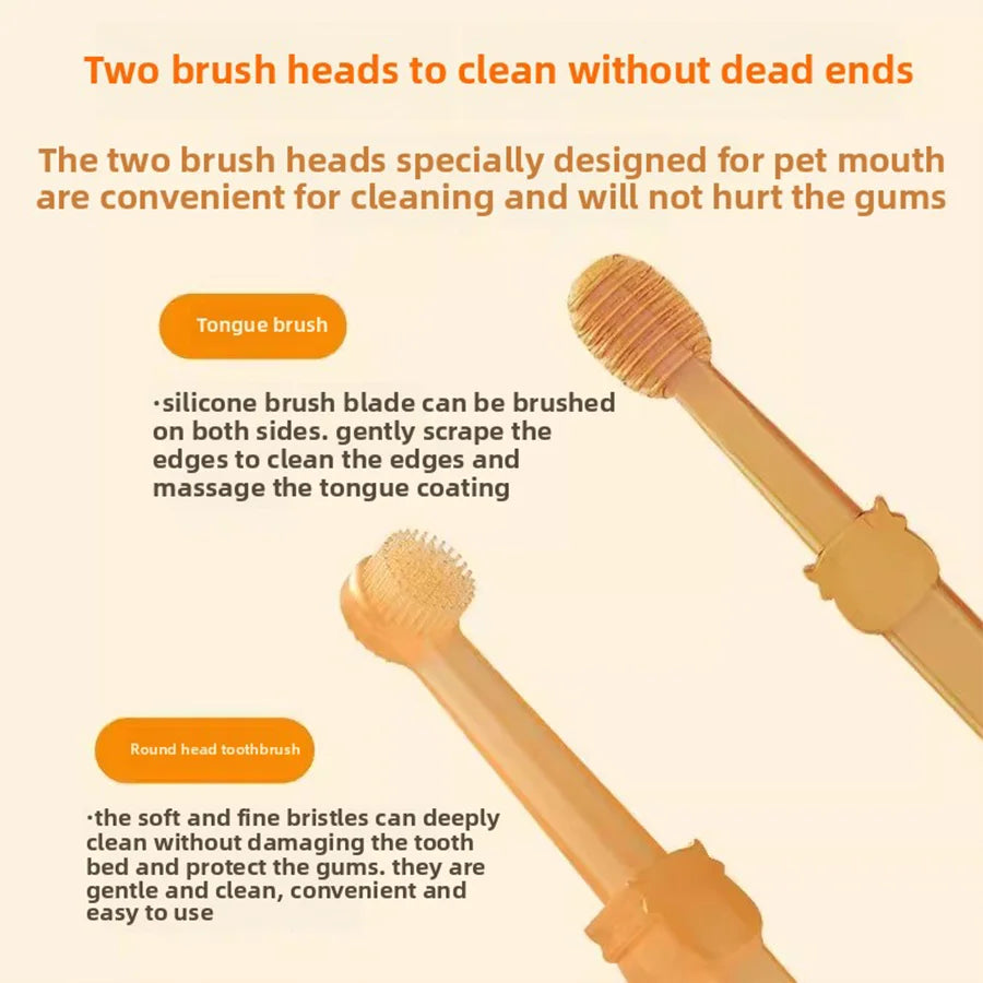 2Pcs Silicone Pet Toothbrush Soft Dog Cat Oral Care Tongue Scraper Massage Multi-Angle Cleaning Brush for Pets