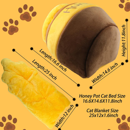 Honey Pot Cat Cave Bed, Soft and Thick Rebound Sponge Pet Nest with Removable & Washable Cushion, Cute Cartoon Design for Small Cats and Breeds