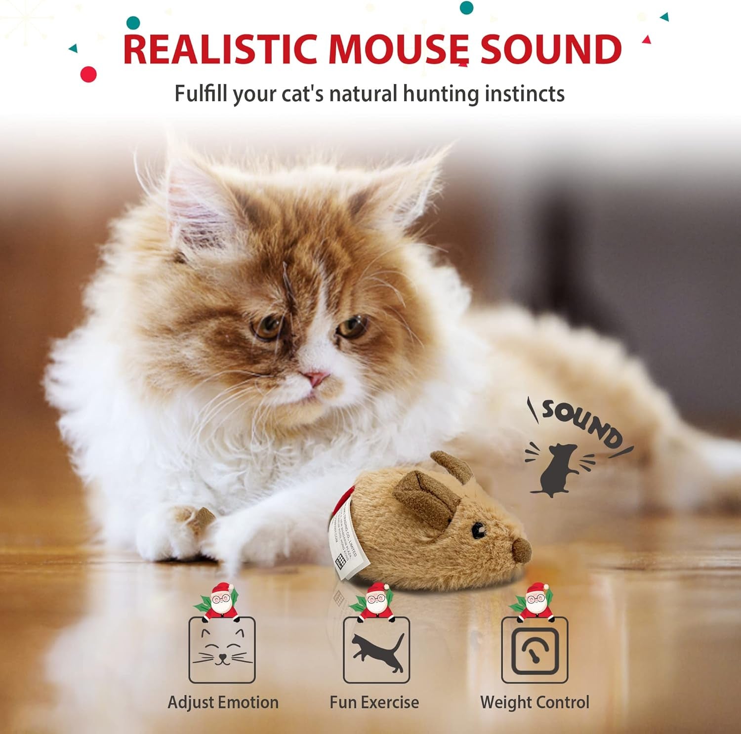 Interactive Cat Toy Mouse, Moving Automatic Cat Toys Mice Electronic with Furry Tail, Automatic Squeaky Cat Toys for Kitten Indoor/Outdoor Exercise (Brown-Ear) | Electronic Cat Mice Toy with Furry Tail, Brown Motion-Activated Cat Chase Toy, Great for Indoor& Outdoor Exercise Play