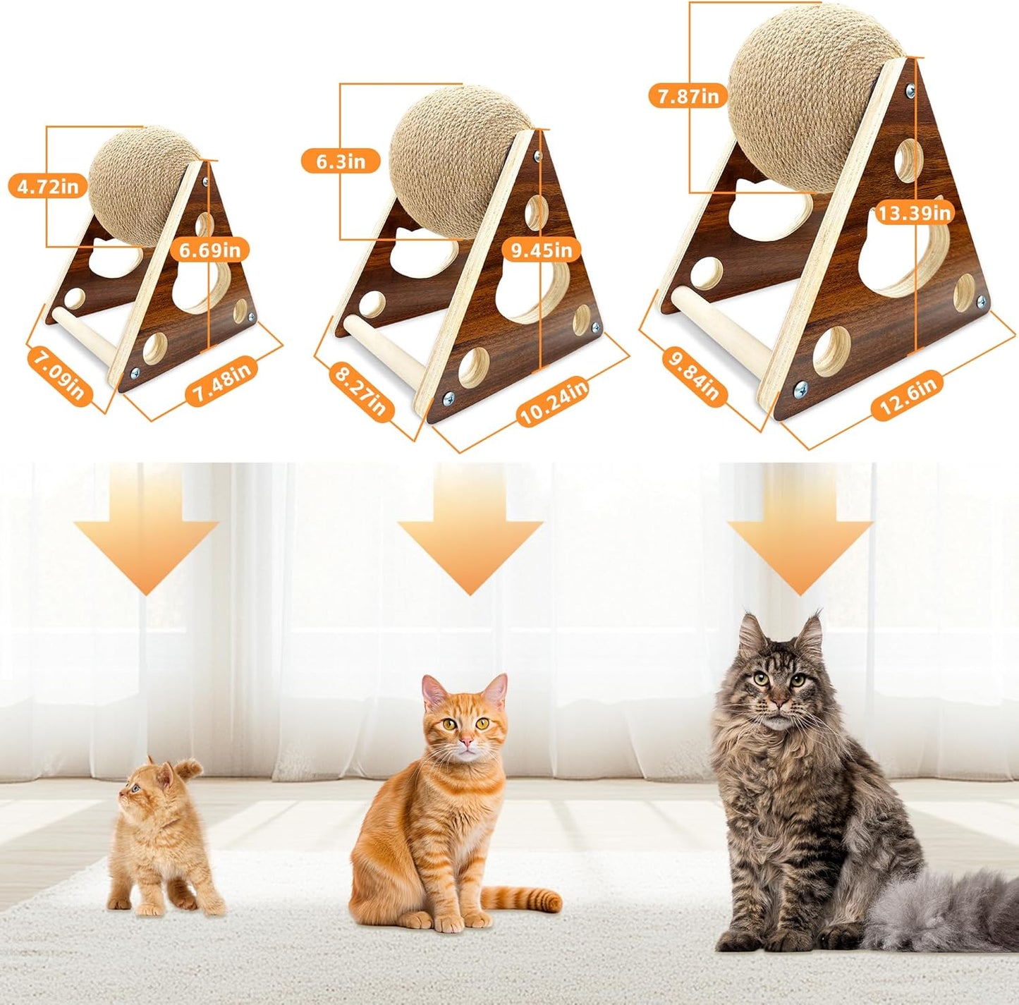Cat Scratcher Toy,Natural Sisal Rope Cat Scratching Ball Scratcher Toy with Ball for Cats& Kittens&Dogs&Puppy, Interactive Solid Wood Scratcher Pet Toy (Small)