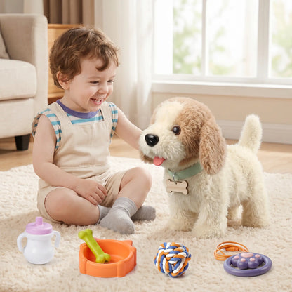 TUMAMA Realistic Interactive Puppy - Walking, Barking Dog Toy with Leash & 6 Songs! Touch & Voice Activated Smart Pet with DIY Feeding Set, Soft Huggable Plush for Imaginative Play & Emotional Development