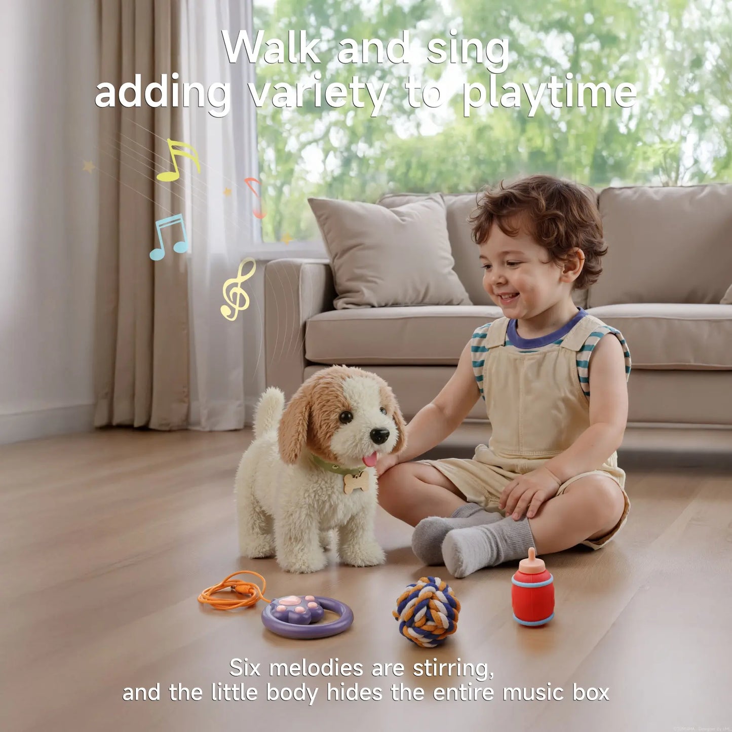 TUMAMA Realistic Interactive Puppy - Walking, Barking Dog Toy with Leash & 6 Songs! Touch & Voice Activated Smart Pet with DIY Feeding Set, Soft Huggable Plush for Imaginative Play & Emotional Development