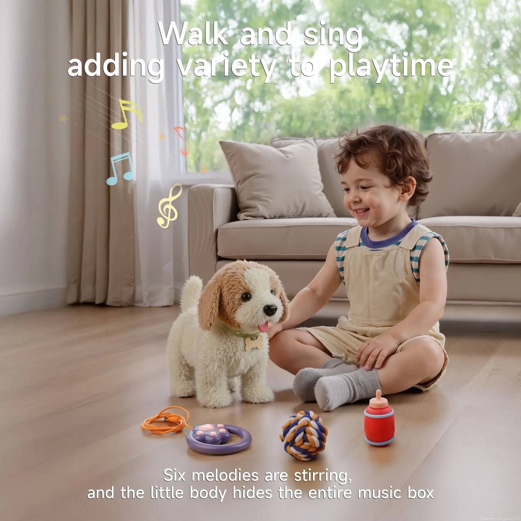 TUMAMA Realistic Interactive Puppy - Walking, Barking Dog Toy with Leash & 6 Songs! Touch & Voice Activated Smart Pet with DIY Feeding Set, Soft Huggable Plush for Imaginative Play & Emotional Development