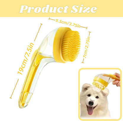 Dog Bath Brush, 2 in 1 Pet Grooming Bath Massage Brush with Soap and Shampoo Dispenser Soft Silicone Bristle Dog Scrubber for Long Short Haired Dogs Cats Shower(Yellow)