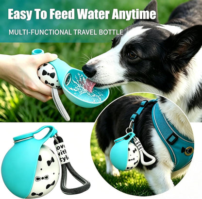 Portable 2-in-1 Dog Water Bottle with Stainless Steel Dispenser and Silicone Bowl, 10oz Leak-Proof Design for Travel, Hiking, and Walking (Blue A)