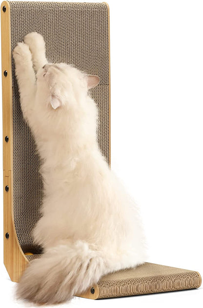 Cat Scratcher, 26.8 Inch L Shaped Cat Scratch Pad for Indoor Cats | Vertical Cat Scratching Board with Ball Cat Toy, Cardboard Cat Scratcher for Wall Sofa Couch, Kitten Scratching Post, Large