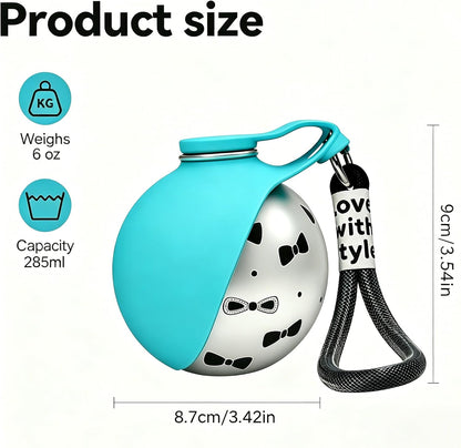 Portable 2-in-1 Dog Water Bottle with Stainless Steel Dispenser and Silicone Bowl, 10oz Leak-Proof Design for Travel, Hiking, and Walking (Blue A)