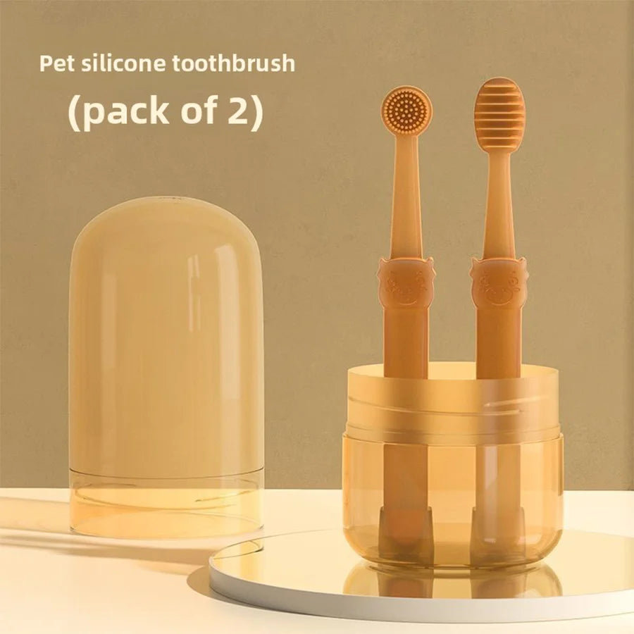 2Pcs Silicone Pet Toothbrush Soft Dog Cat Oral Care Tongue Scraper Massage Multi-Angle Cleaning Brush for Pets