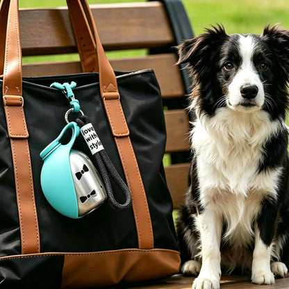 Portable 2-in-1 Dog Water Bottle with Stainless Steel Dispenser and Silicone Bowl, 10oz Leak-Proof Design for Travel, Hiking, and Walking (Blue A)