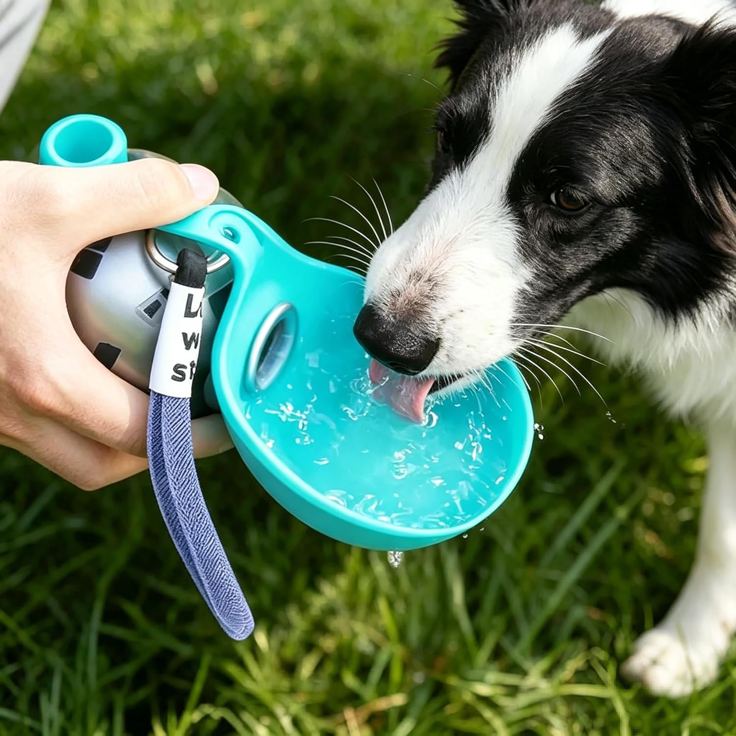Portable 2-in-1 Dog Water Bottle with Stainless Steel Dispenser and Silicone Bowl, 10oz Leak-Proof Design for Travel, Hiking, and Walking (Blue A)