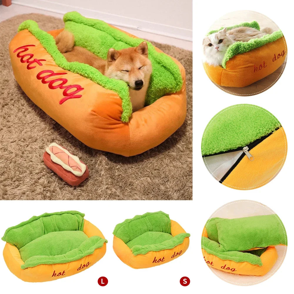 Luxurious Removable and Washable Pet Bed - Soft Fiber Hot Dog House Lounger for Dogs and Cats
