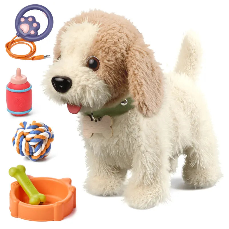 TUMAMA Realistic Interactive Puppy - Walking, Barking Dog Toy with Leash & 6 Songs! Touch & Voice Activated Smart Pet with DIY Feeding Set, Soft Huggable Plush for Imaginative Play & Emotional Development