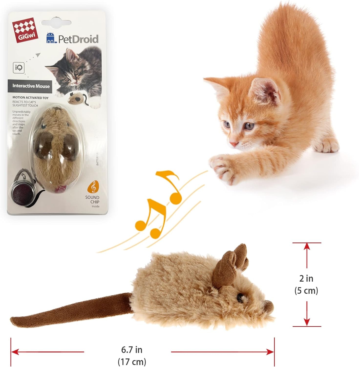 Interactive Cat Toy Mouse, Moving Automatic Cat Toys Mice Electronic with Furry Tail, Automatic Squeaky Cat Toys for Kitten Indoor/Outdoor Exercise (Brown-Ear) | Electronic Cat Mice Toy with Furry Tail, Brown Motion-Activated Cat Chase Toy, Great for Indoor& Outdoor Exercise Play