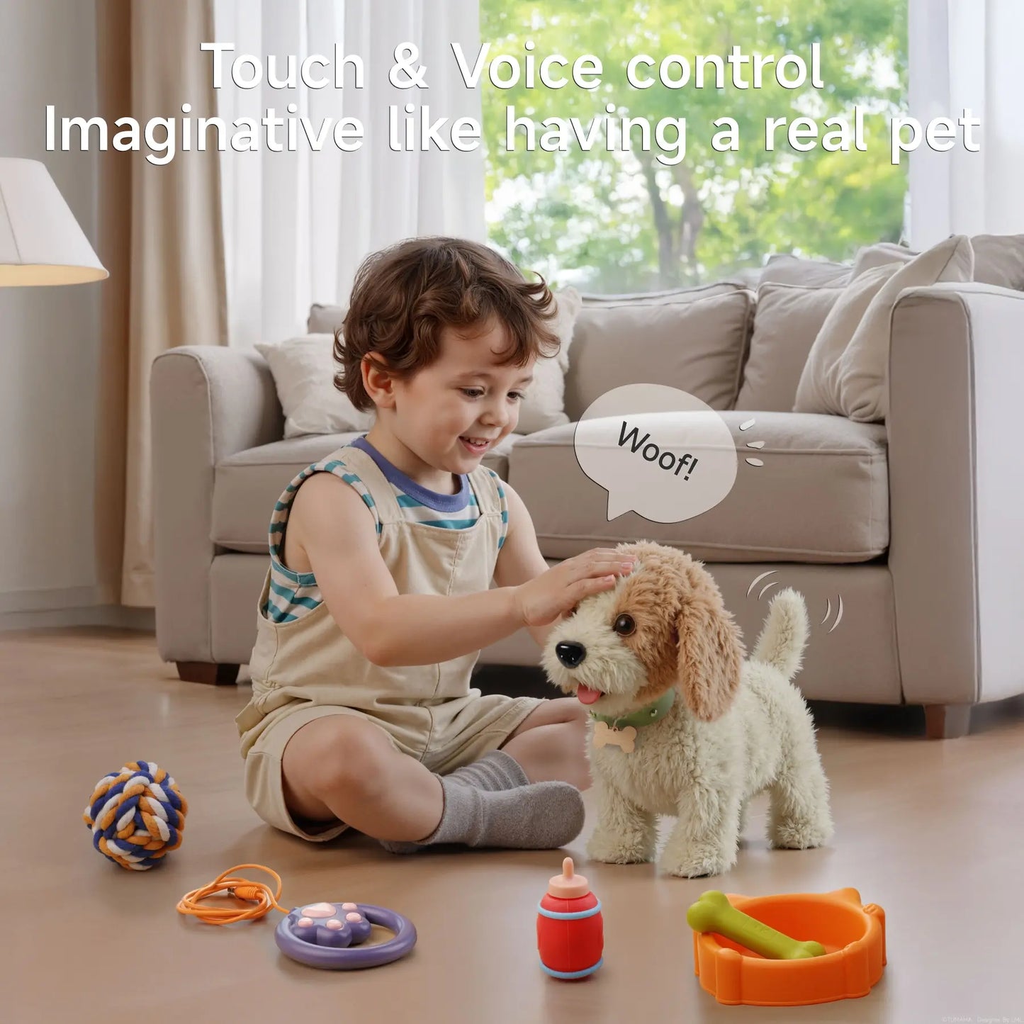 TUMAMA Realistic Interactive Puppy - Walking, Barking Dog Toy with Leash & 6 Songs! Touch & Voice Activated Smart Pet with DIY Feeding Set, Soft Huggable Plush for Imaginative Play & Emotional Development